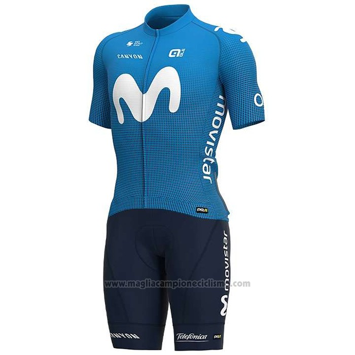 2020 Abbigliamento Ciclismo Movistar Bianco Blu Manica Corta e Salopette